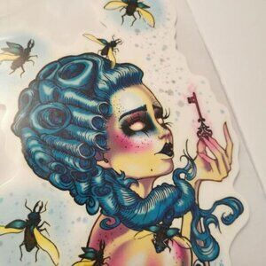Temp Tattoo Victorian Ghoul Girl with Bugs and Key, Zombie Temporary Tattoo Skin